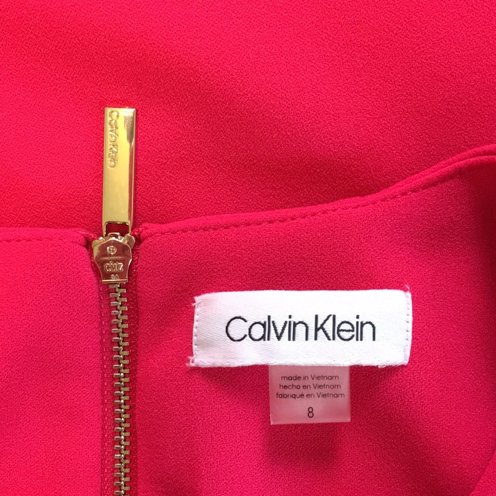 CALVIN KLEIN | Ruffle Short Sleeve Sheath Dress Hot Coral Pink đź©· - Picture 15 of 16